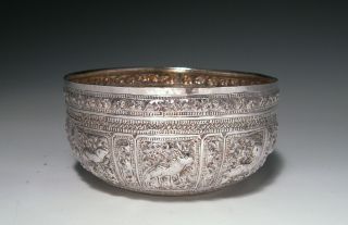 Wonderful Old Antique India Indian Persian Silver Repousse Bowl W Animals photo