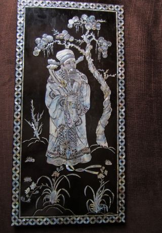A Vintage Chinese Laquer Panel With Mother Of Pearl Inlaid Xx Century 2 photo