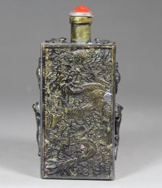 Chinese Old Copper Handwork Dragon Leopard Snuff Bottle photo