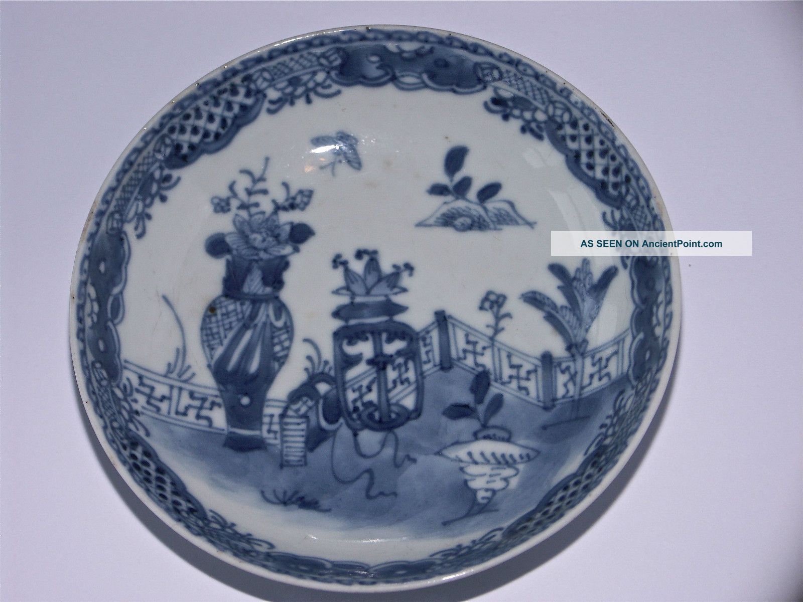 Qing Chinese Porcelain Blue & White Dish Handpainted With Butterflies & Symbols? Porcelain photo