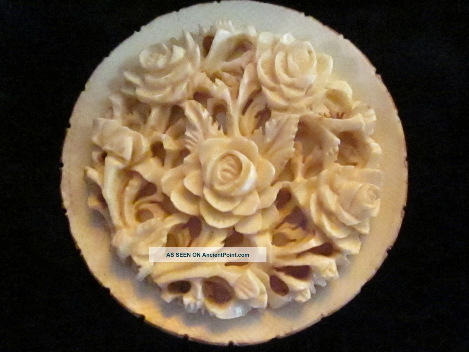 Detailed 19thc Chinese Carved Bone Plate / Dish Of Flowers Other photo