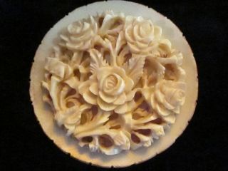 Detailed 19thc Chinese Carved Bone Plate / Dish Of Flowers photo