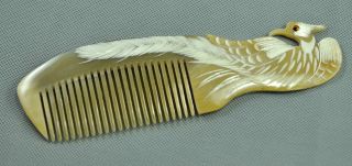 Chinese Producing The Finest Ox Horn Comb Brown (peacock Carving) photo