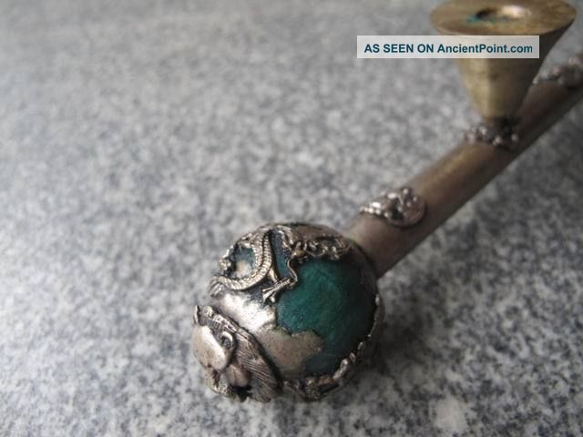 Chinese Ancient Pipe Green Holder Carven Dragon Long Exquisite 06 Other photo