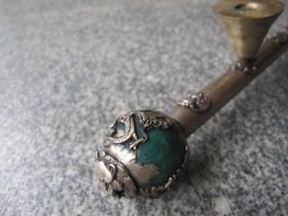Chinese Ancient Pipe Green Holder Carven Dragon Long Exquisite 06 photo