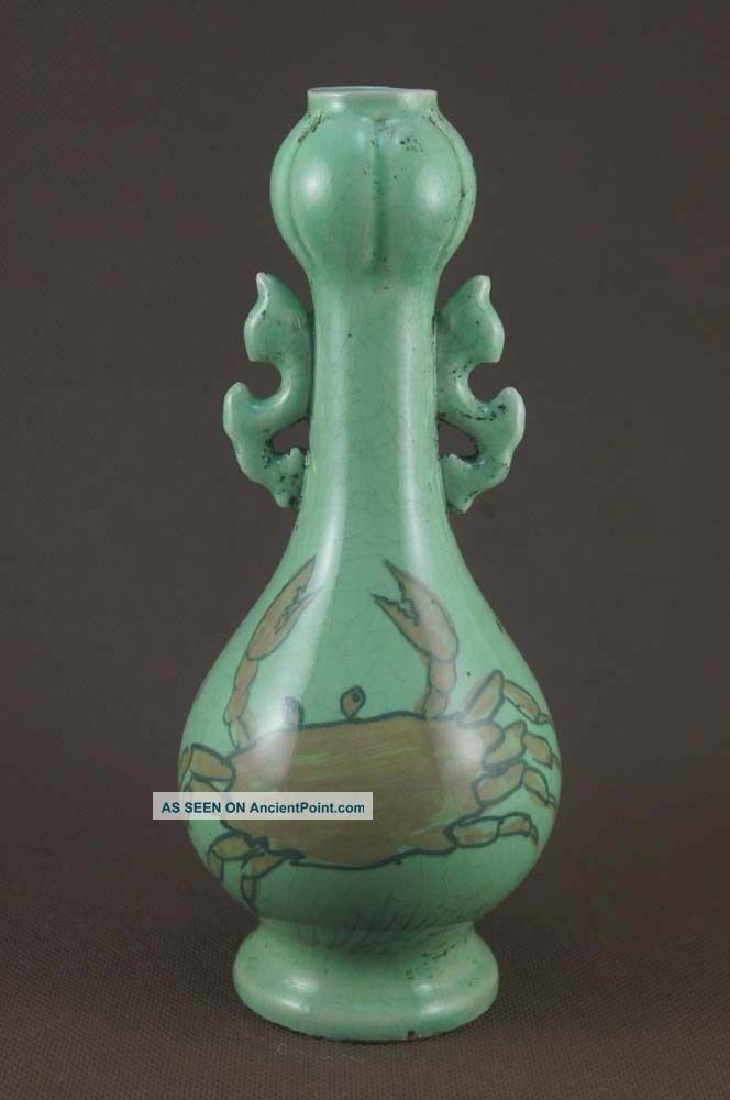 Chinese Officer ' S Kiln Chai Porcelain Binaural Vase Vases photo