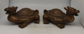 Large Pair Of Dragon Turtles - Oriental Chinese Bronze Feng Shui Sculptures photo