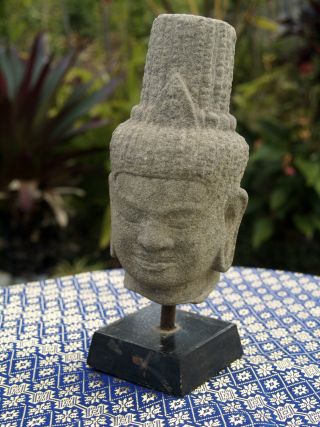 Ancient Finely Carved Cambodian Stone Buddha Head photo