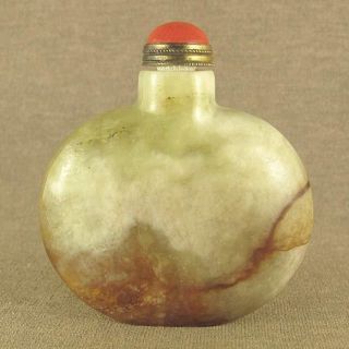 Stunning Chinese Jade Snuff Bottle With Red Coral Top Lid photo