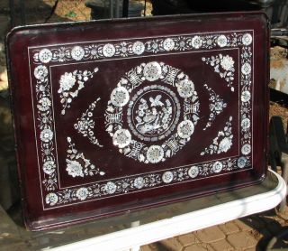 Stunning Oriental Low Table Mother Of Pearl Black Laquar With Oriental Mark On photo