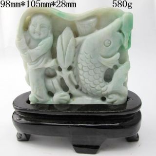 100% Natural Jadeite A Jade Statues (with Auth Certificate) - Fish&man Nr/pc1120 photo