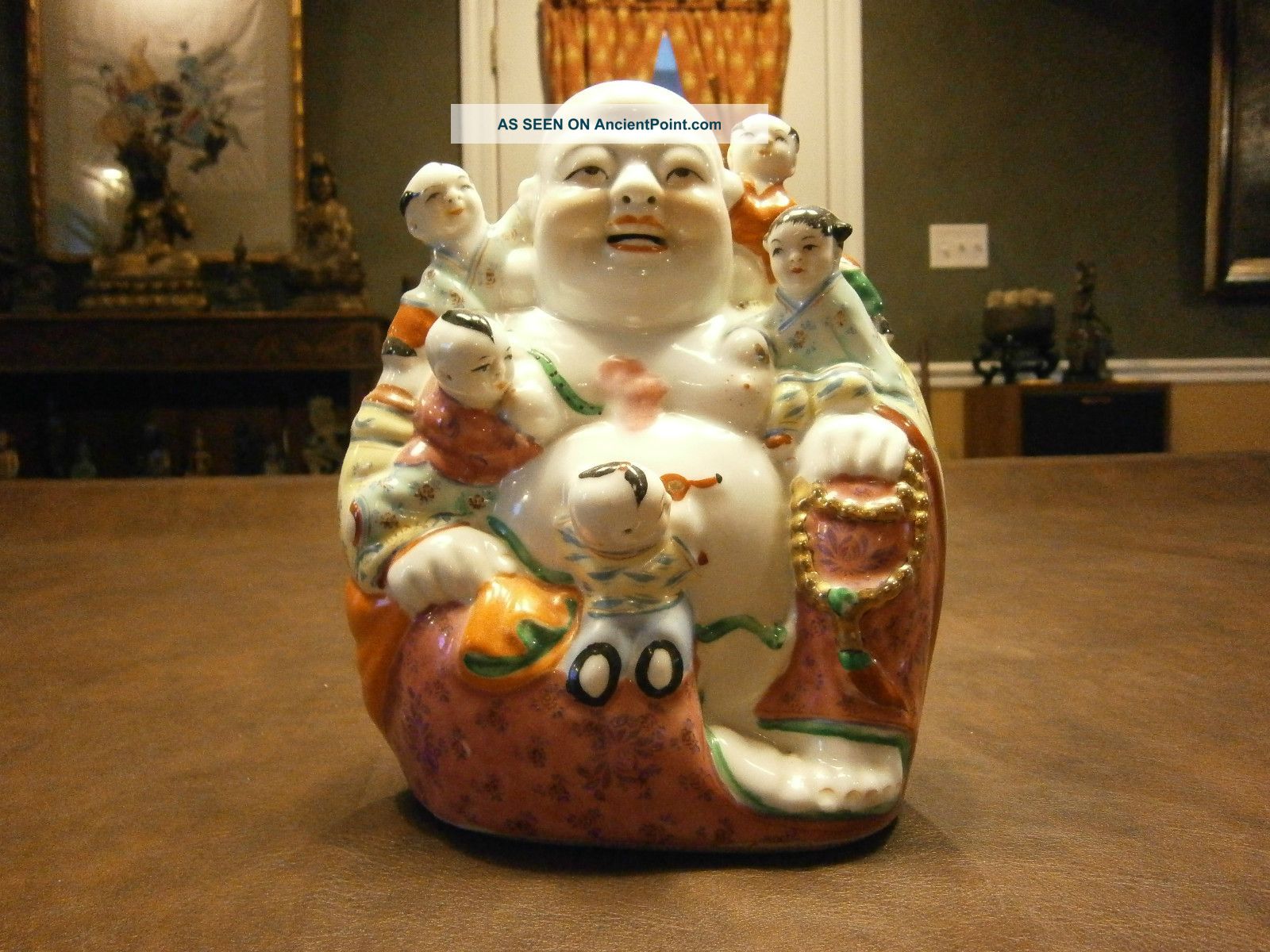 Vintage/old Ho Tai Signed Buddha Statue.  Playful Peacful Presence Buddha photo