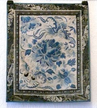 Antique Chinese 1800 - Th Blue Silk Panel. photo