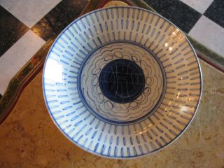 Antique Qing Dynasty Chinese Export Blue & White Porcelain Low Bowl Signed photo
