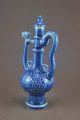 Unique Chinese Monochrome Blue Glaze Porcelain Dragon&phoenix Wine Pot Pots photo 2