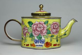 Chinese Handwork Painting Flower Old Cloisonne Tea Pot photo