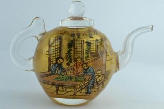 Asian Old Collectibles Decorated Handwork Glass Inside Painting Figure Tea Pot photo