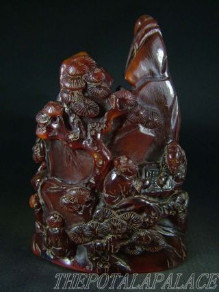 Old Fine Chinese Ox Horn Carving Statue Old Men/pine Mountain Design~precious photo
