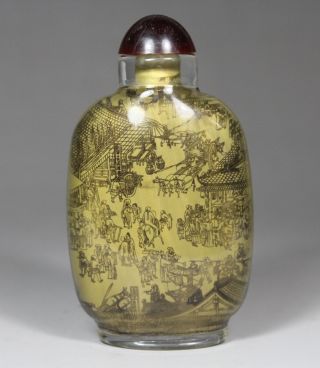 Chinese Old Glass Handwork Exquisite Inwall Painting Market Snuff Bottle photo