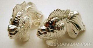Rare Chinese Export Sterling Silver Salt - Pepper Gold - Fan Tail Fish Shakers photo