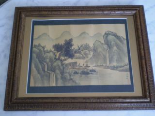 Chinese Antique Signed Watercolor Painting / Old Unique Asian Landscape photo