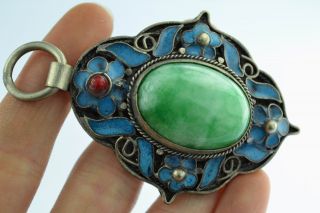 Asian Old Collectibles Decorated Wonderful Handwork Cloisonne Jadeite Pendant photo