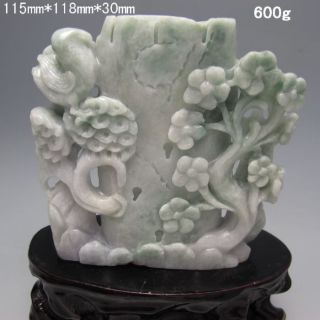 100% Natural Jadeite A Jade Hand - Carved Statue - - - - Plum Tree Nr/bg1993 photo