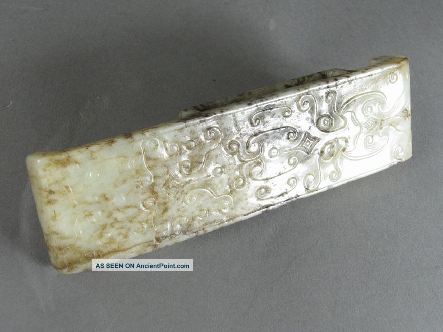 19th C.  Or 20th C.  Chinese Jade Plaque Greenish White And Speckled Amulets photo