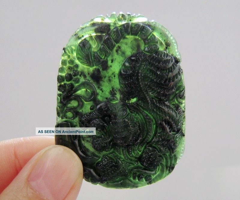 Chinese Hetian Black Green Jade Carved Tiger Pendant Nr Other photo