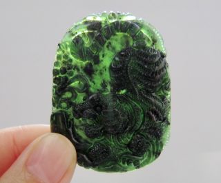 Chinese Hetian Black Green Jade Carved Tiger Pendant Nr photo