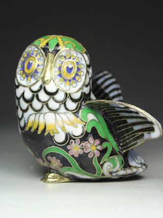 Chinese Old Cloisonne Handwork Painting Owl Statue photo