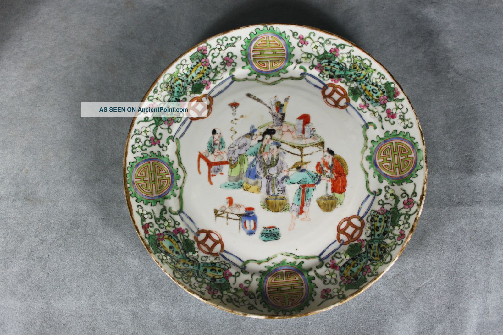 19th Century Chinese Antique Hand Painted Procelain Wall Plate Charger Plates photo