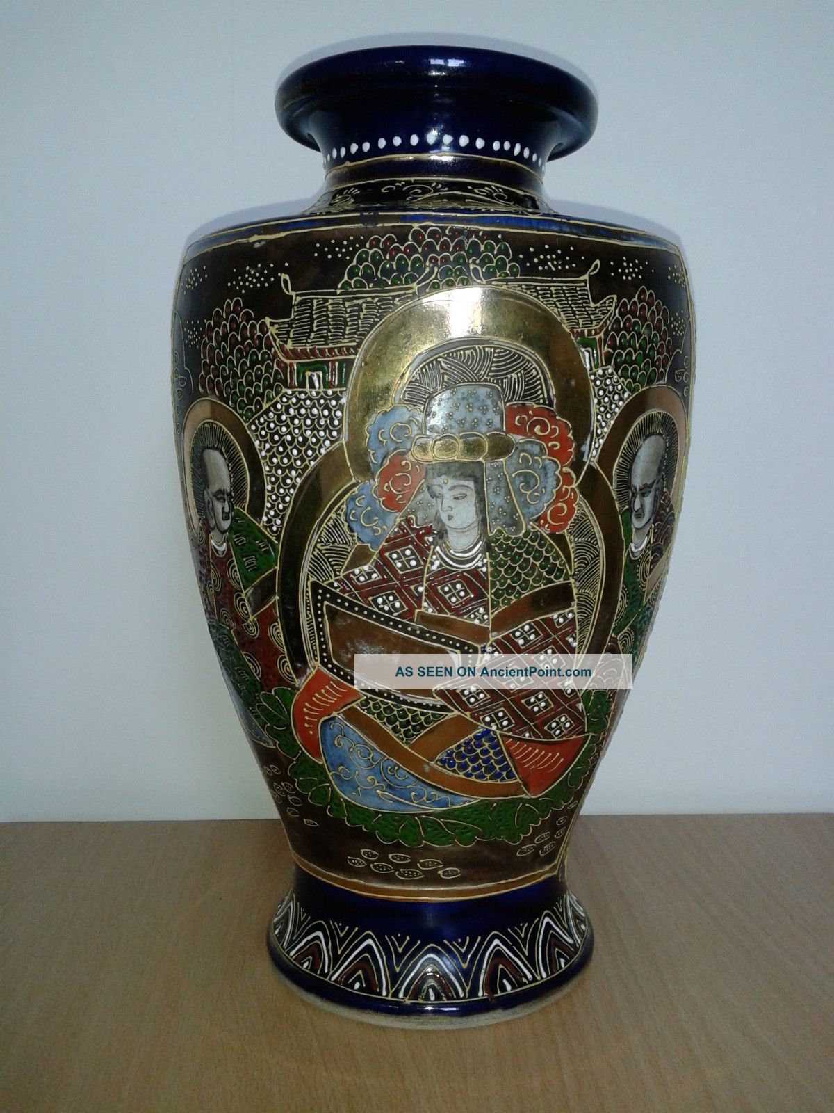 Japanese Vintage Satsuma Vase - Cobalt Blue Vases photo