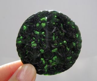 Chinese Hetian Black Green Jade Carved China Doll Pendant Nr photo