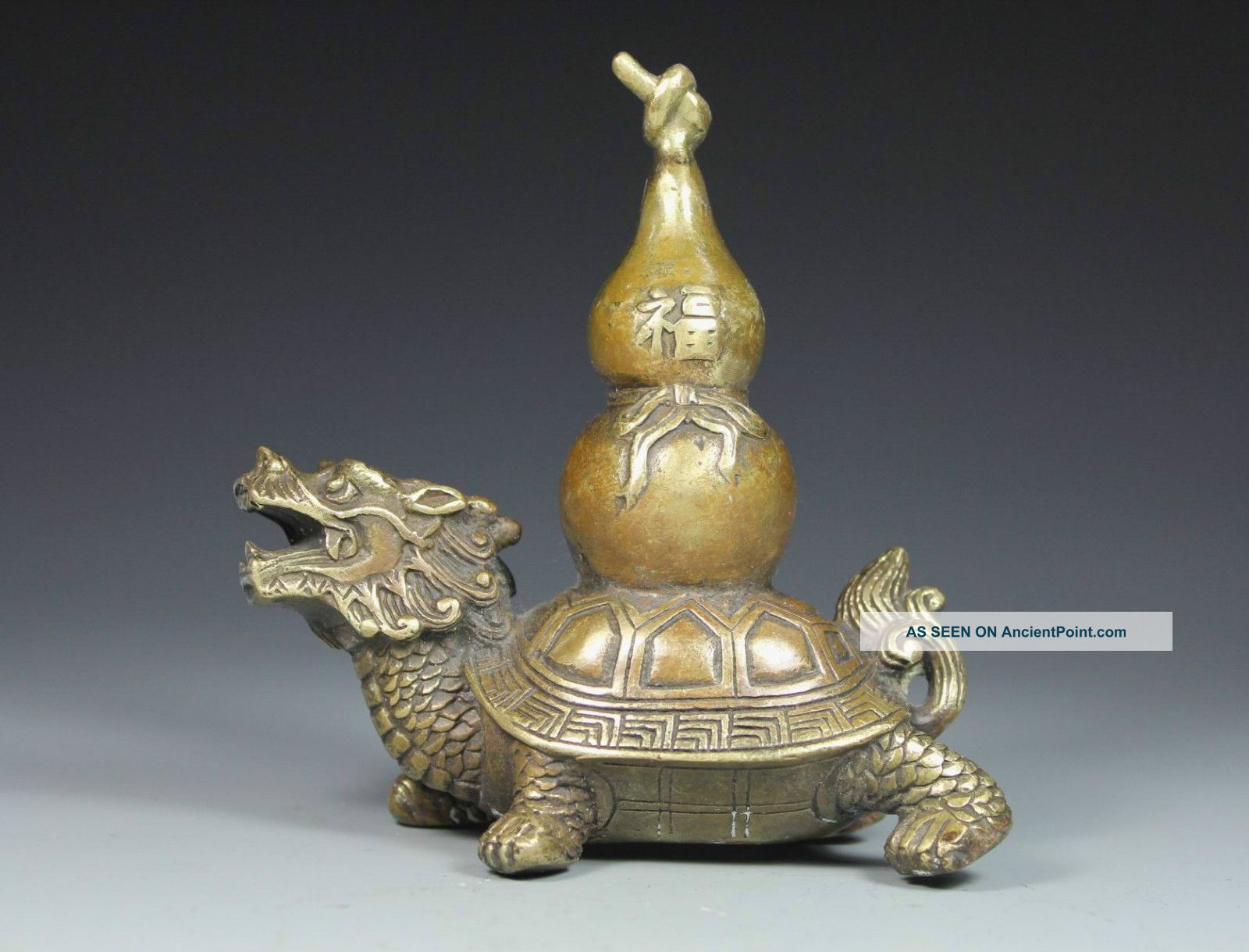 Chinese Old Copper Handwork Dragon Pull Calabash Statue Other photo