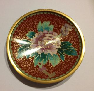 Vintage Chrysanthum Cloisonne Enamel Small Plate (red - A) photo