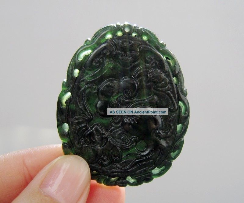Chinese Hetian Black Green Jade Carved Pendant Nr Other photo