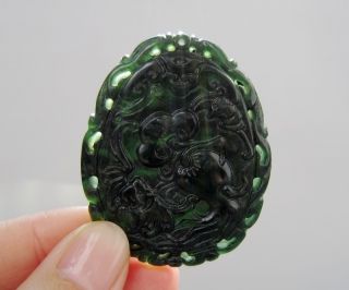 Chinese Hetian Black Green Jade Carved Pendant Nr photo
