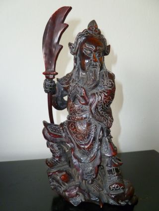 Ox Horn Carved Statue Of Guang Gong (guan Yu) Qing Dynasty photo