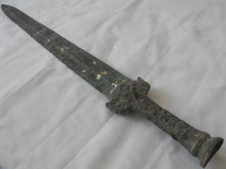 Rare Chinese Bronze Silver Man Handle Beast Head Sword photo