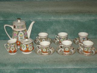 Vintage Chinese Fine China Teapot,  Sugar Bowl,  Creamer,  6 Cups With Saucers photo