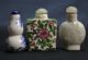 Lot 3x Chinese Antique Porcelain Snuff Bottles 20th Century Or Earlie + Stopper Snuff Bottles photo 1