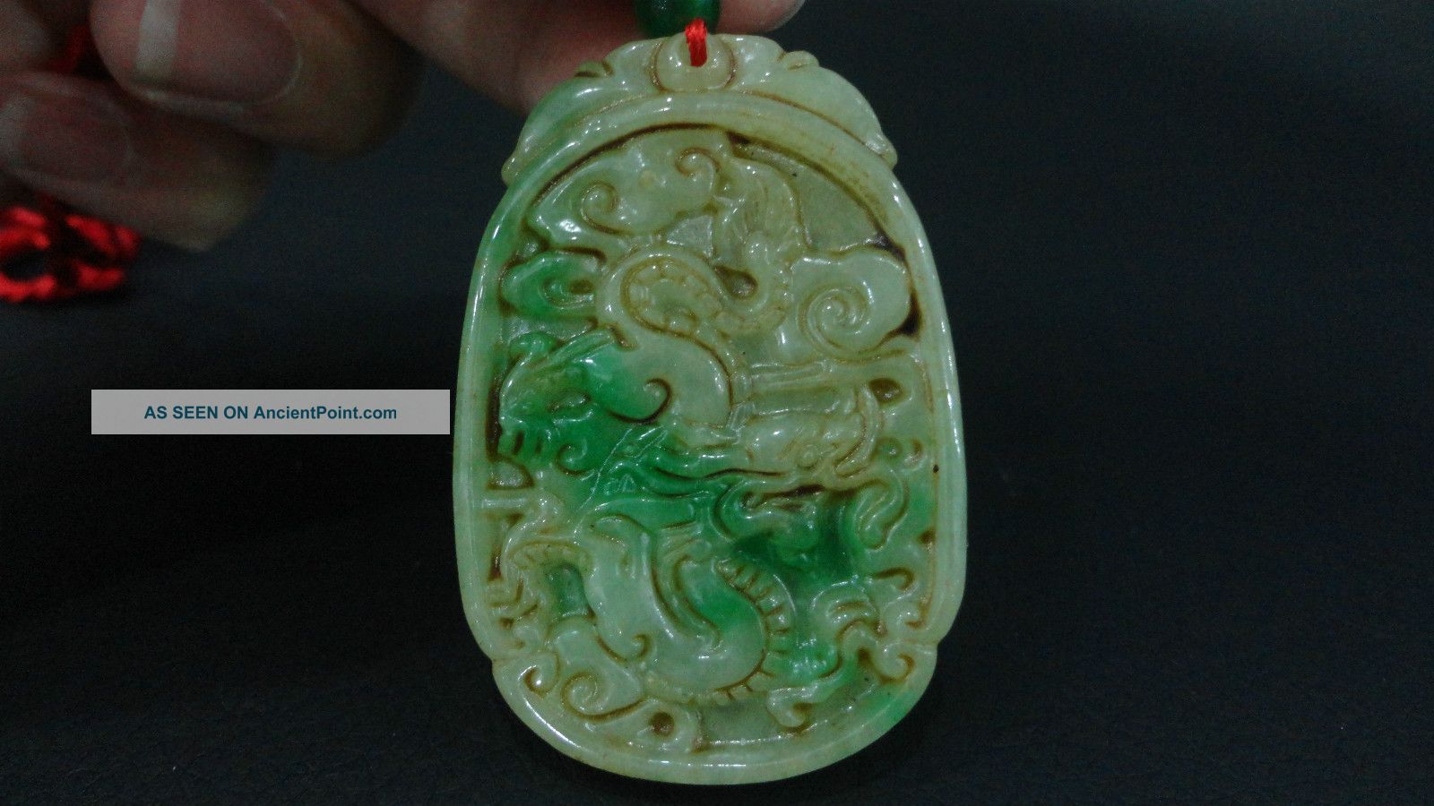 Chinese Antique Green Flower Jade Pendant/dragon Brand/50mm Lx35mm W Necklaces & Pendants photo