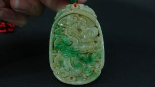 Chinese Antique Green Flower Jade Pendant/dragon Brand/50mm Lx35mm W photo