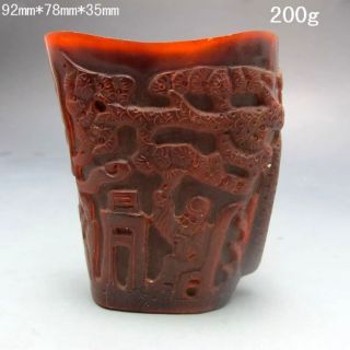 Old Antique 18 - 19th Chinese Ox Horn Carved Old Man&pine Tree Jiao Cup Nr/pc2196 photo