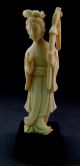 Vintage Chinese Ox Bone Statue Of Guan Yin With Stand - Asian Men, Women & Children photo 4
