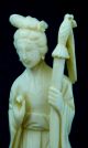 Vintage Chinese Ox Bone Statue Of Guan Yin With Stand - Asian Men, Women & Children photo 5
