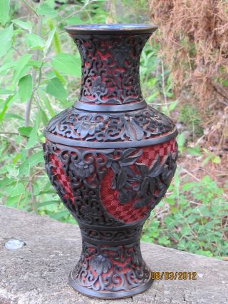 Black On Red Early 1900 ' S Chinese Lacquer On Bronze Vase.  Rare & photo