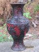 Black On Red Early 1900 ' S Chinese Lacquer On Bronze Vase.  Rare & Boxes photo 1