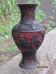 Black On Red Early 1900 ' S Chinese Lacquer On Bronze Vase.  Rare & Boxes photo 2